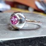 Sphere sterling ring with hot pink sapphire